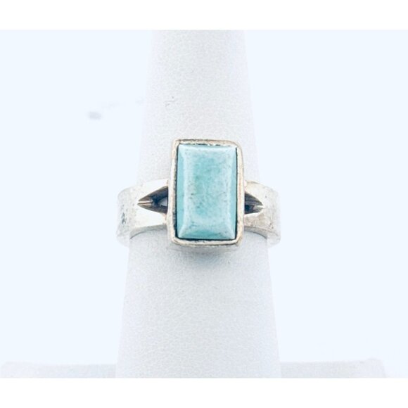 Vintage Mexico 925 Sterling Silver Ring with Rectangular Larimar Gem, Size 6, 9. - Picture 1 of 11